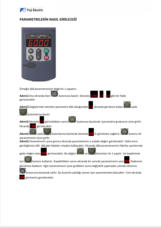 fuji invertör vinç parametre ayarları